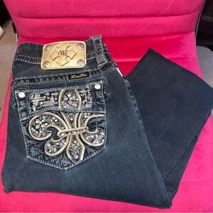 Miss Me Women's 25 Dark Blue Jeans with Gold Embellished Pocket Ankle Skinny